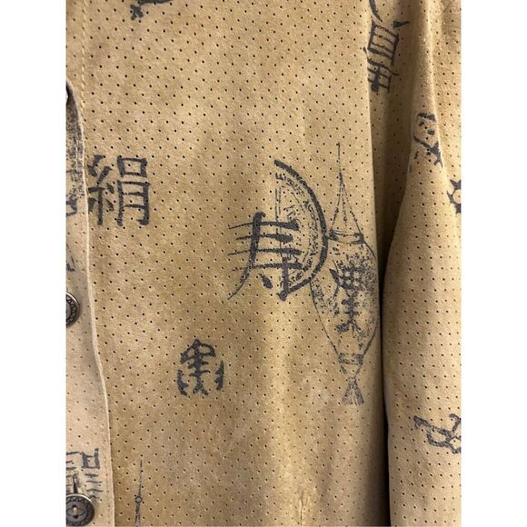 Vintage Chico's Chinese Wtitings Perforated leather suede Jacket size 2 / Large - Picture 9 of 9
